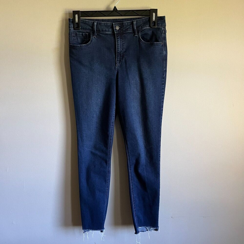 Old Navy Rockstar Super Skinny Ankle Jeans 12 Tall Mid-Rise Blue Ferni Raw Hem